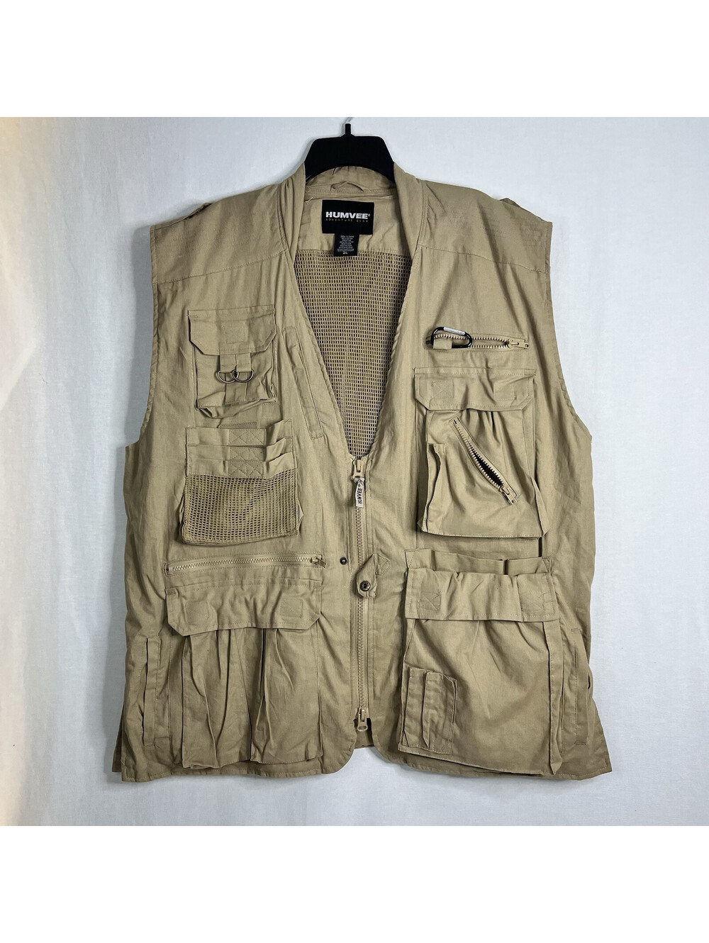Humvee Fishing Vest Men’s 2XL Beige Cotton V Neck Zip Up Multi Pockets